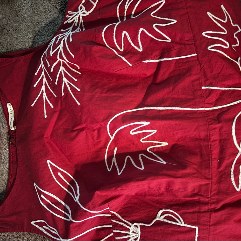 Elegant Red With White Floral Embroidery Midi Dress by Wayward Fancies | Size 2X - Picture 10 of 11